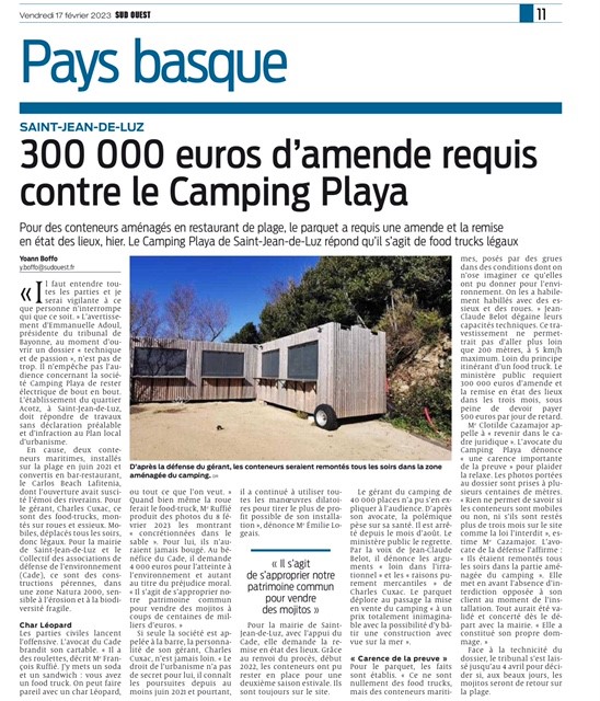 300 000 euros d'amende requis contre le Camping Playa